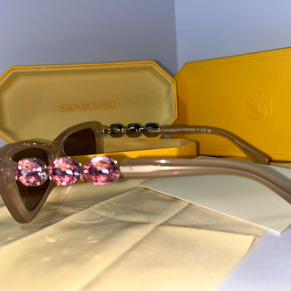 Swarovski Tan and Pink Cat-Eye Glasses with Crystal Embellishments - Picture 5 of 7